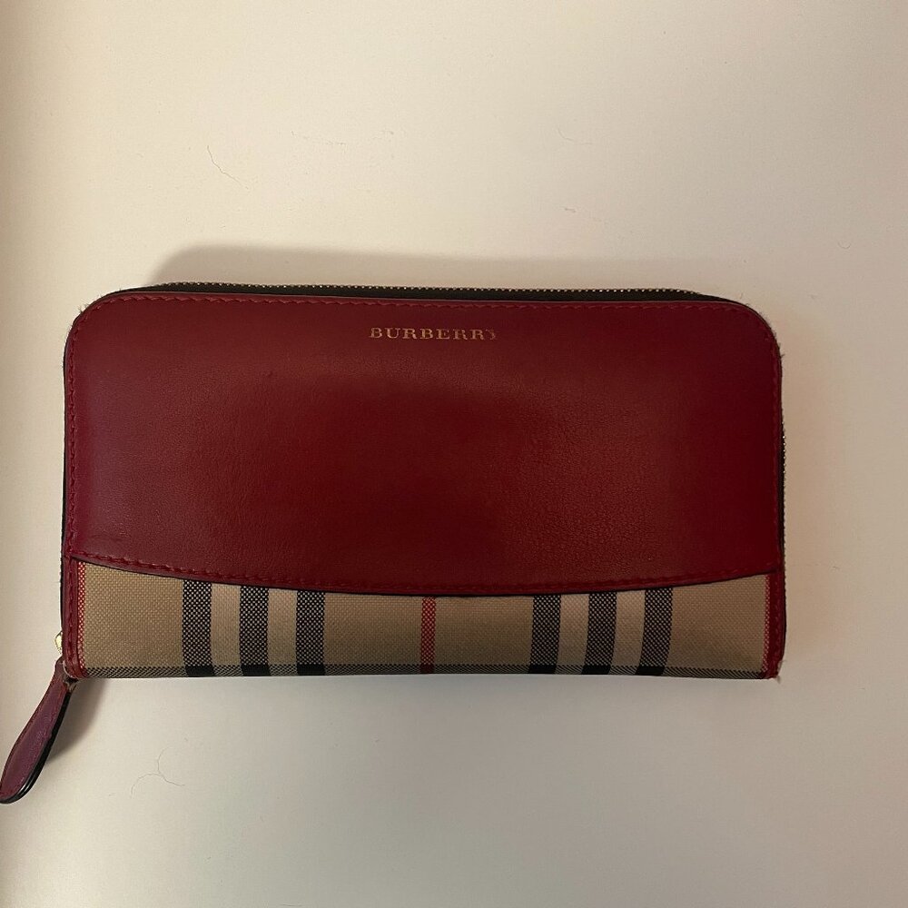 Burberry wallet, red leather and check